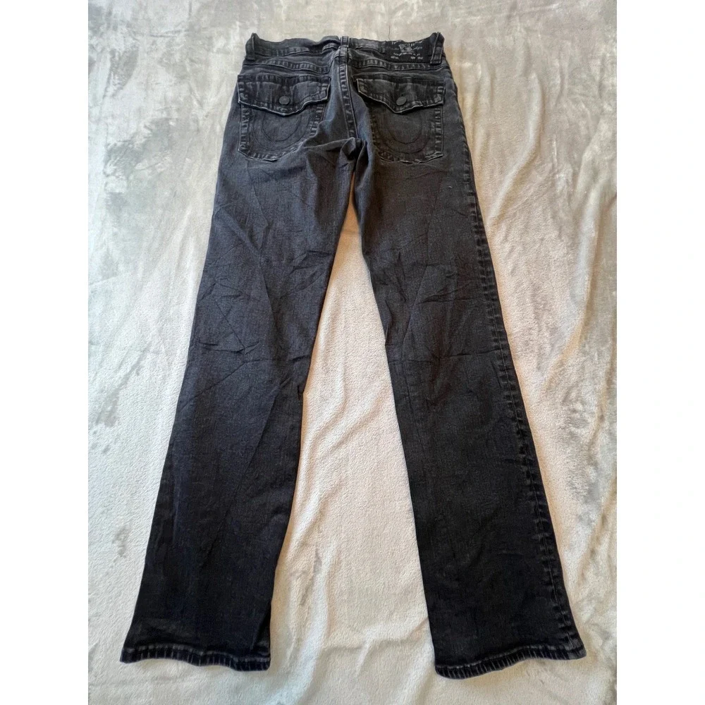 True Religion Ricky Jeans Mens 33 Black Flap Relaxed Straight
